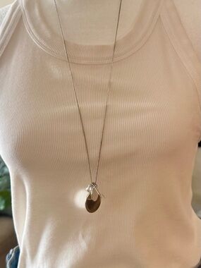 Long Silver Pendant Necklace with Polished Drop